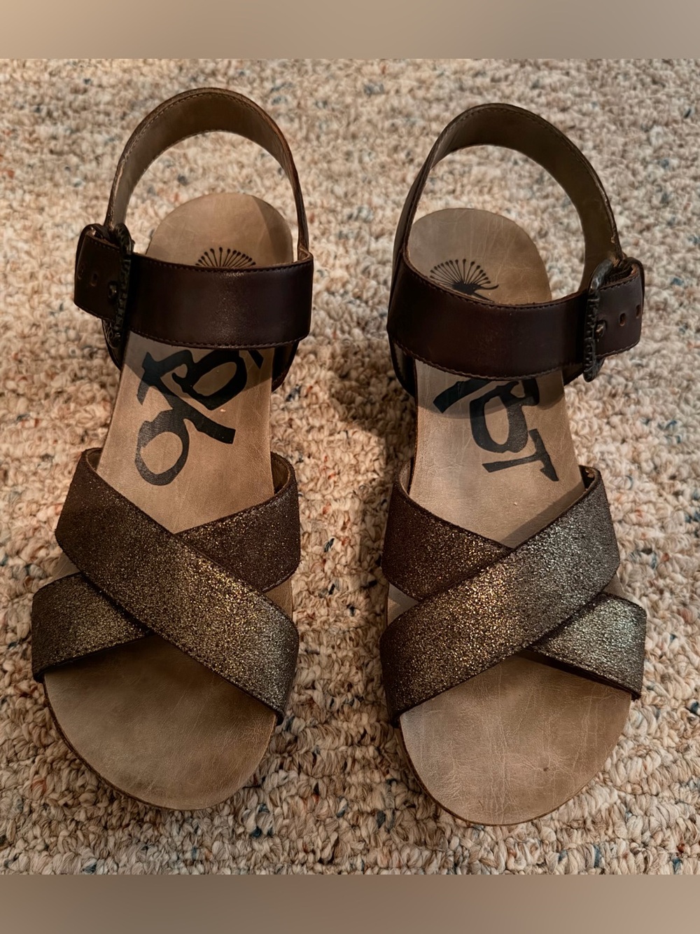 OTBT Brown with bronze sparkle Sandals with Buckle Strap